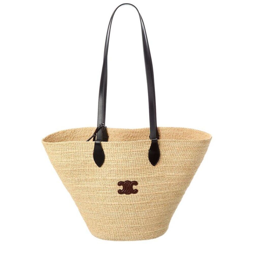 Celine Little Straw & Leather Tote, Brown